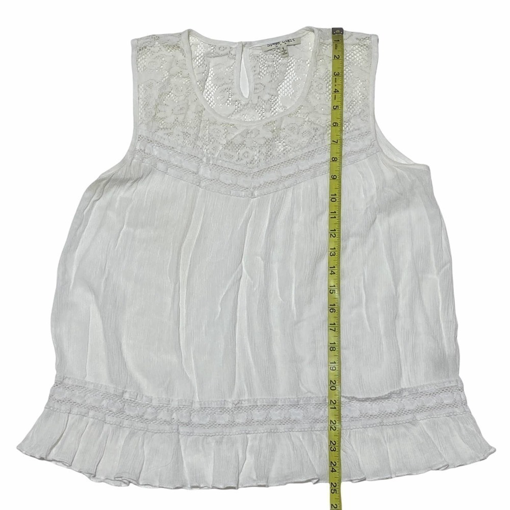SPEED Limit MPH White Sheer Lace Yoke Sleeveless Crochet Blouse - Picture 7 of 12